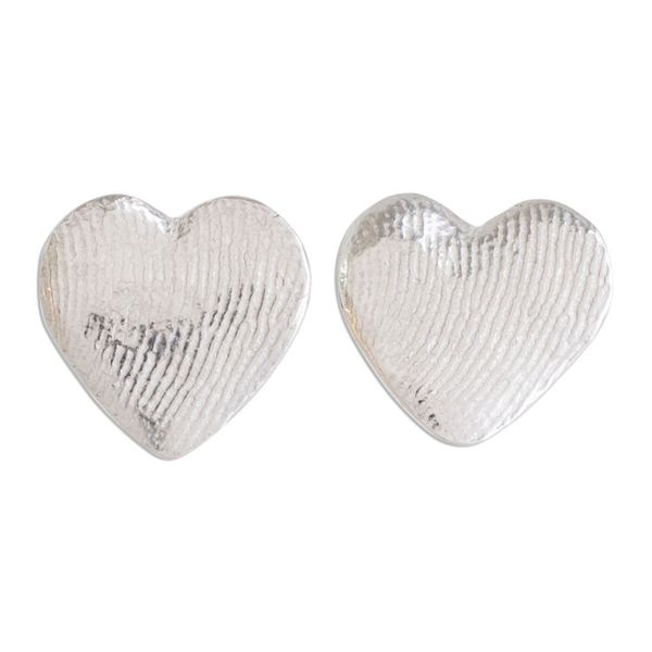 Alternate image for Heart-Shaped Fine Silver Stud Earrings from Guatemala Fingerprint of Love