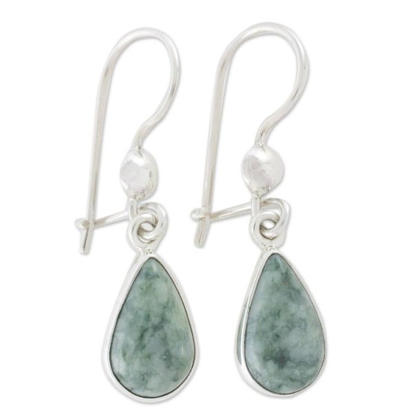 Alternate image for Fair Trade Sterling Silver Dangle Jade Earrings Pale Green Tears
