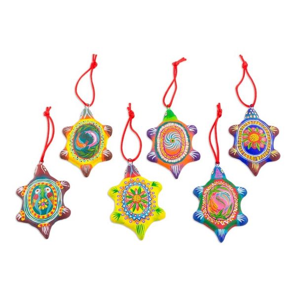 Alternate image for Handcrafted Guatemalan Ceramic Turtle Ornaments Set of 6 Tropical Turtles