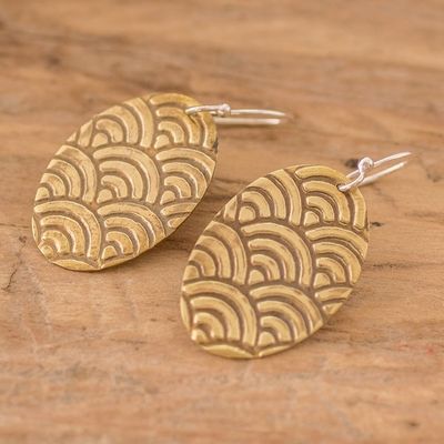 Alternate image for Scallop-Patterned Oval Bronze Dangle Earrings Glorious Waves