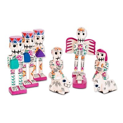 Alternate image for Rustic Style Pinewood Hand Crafted Nativity Scene Set of 9 Holy Skeletal Night