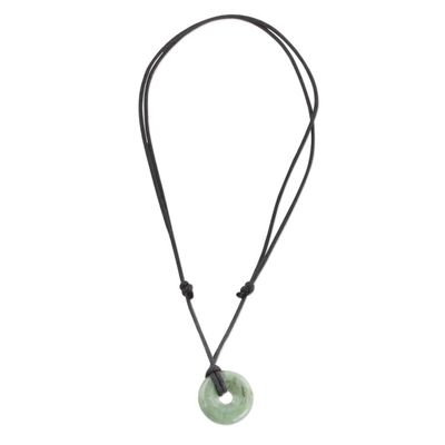 Alternate image for Light Green Circular Jade Pendant Necklace from Guatemala Mayan Circle of Love