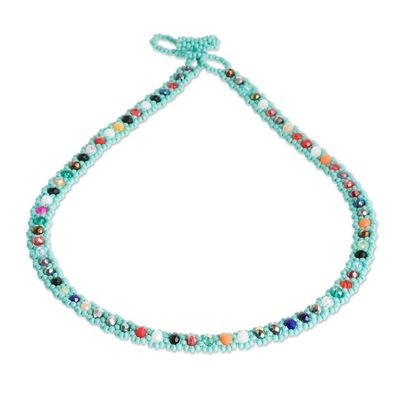 Alternate image for Turquoise Beaded Necklace with Crystals in a Rainbow Palette Turquoise Magic