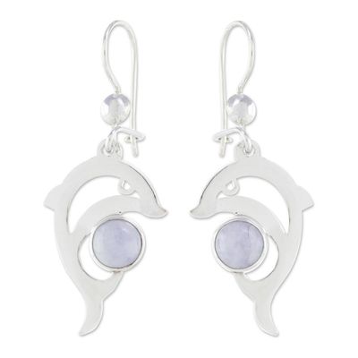 Alternate image for Handmade Silver Dolphin Earrings with Lilac Maya Jade Lilac Dolphin