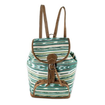 Alternate image for Green Jaspe Weave Cotton Backpack from Guatemala Antigua Fields