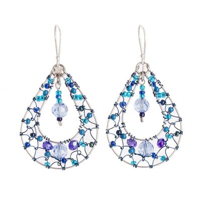 Alternate image for Double Drop Dangle Earrings With Blue Crystals and Filigree Celeste Sparkle