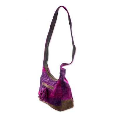 Alternate image for Rayon and Cotton Blend Hobo Bag in Purple from Guatemala Magical Day