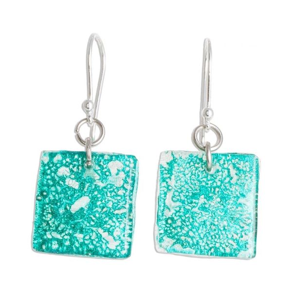 Alternate image for Square Recycled CD Dangle Earrings in Blue from Guatemala Square Lakes