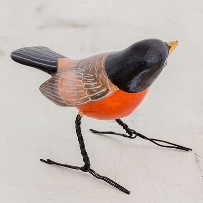 Alternate image for Artisan Crafted Robin Clay Bird Figurine from Guatemala Robin