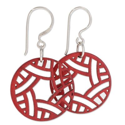 Alternate image for Circular Recycled Wood Dangle Earrings in Red from Guatemala Circular Imagination