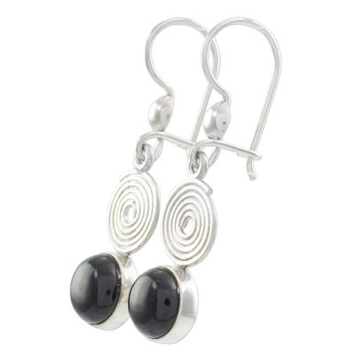 Alternate image for Black Jade Dangle Earrings from Guatemala Spiral of Life