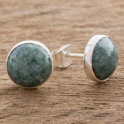 Alternate image for Round Jade Stud Earrings in Sterling Silver Harmonious Peace