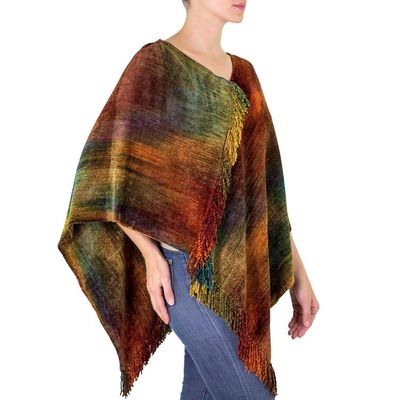 Alternate image for Hand Woven Cotton Blend Poncho Magical Dawn