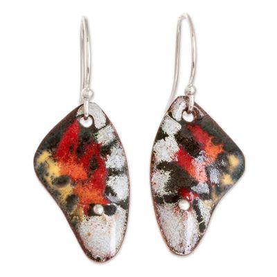 Alternate image for Hand-Painted Butterfly Wing Enameled Copper Dangle Earrings Butterfly Essence