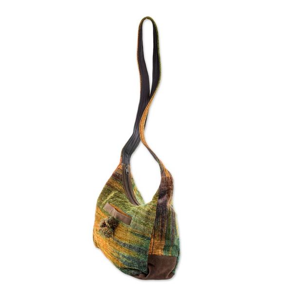 Alternate image for Hand Dyed and Loomed Hobo Style Handbag in Autumn Colors Autumn Day