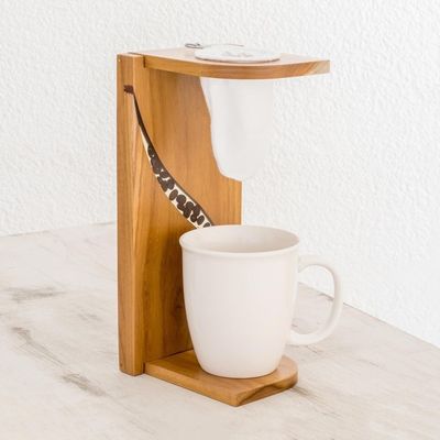 Alternate image for Teak Wood and Resin Single-Serve Drip Coffee Stand Fresh Beans