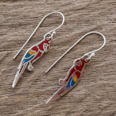 Alternate image for Enameled Sterling Silver Costa Rican Macaw Earrings Scarlet Macaws