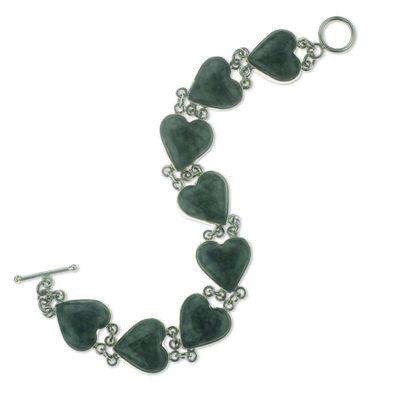 Alternate image for Heart Shaped Jade Sterling Silver Link Bracelet Love Immemorial
