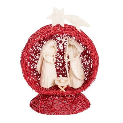 Alternate image for Red Handcrafted Natural Fiber Nativity Scene with Star Star Nativity in Red