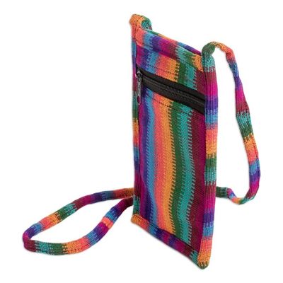 Alternate image for Striped Cotton Cell Phone Sling Bag Hand Woven in Guatemala Colorful Countryside Stripes