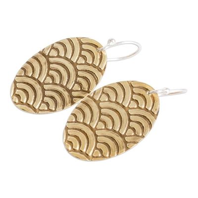 Alternate image for Scallop-Patterned Oval Bronze Dangle Earrings Glorious Waves