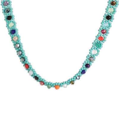 Alternate image for Turquoise Beaded Necklace with Crystals in a Rainbow Palette Turquoise Magic