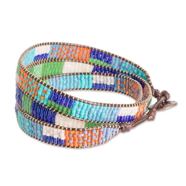 Alternate image for Handcrafted Glass Beaded Wrap Bracelet in Intense Colors Intense Mosaic