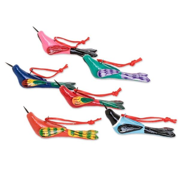 Alternate image for Hand-Painted Ceramic Bird Ornaments Set of 6 Flight of Love