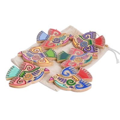 Alternate image for Fair Trade Assorted Wood Bird Ornaments Set of 6 Maya Bird