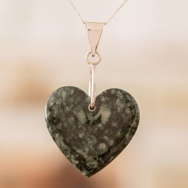 Alternate image for Sterling Silver  Jade Double-Sided Heart Pendant Necklace Love Emotion