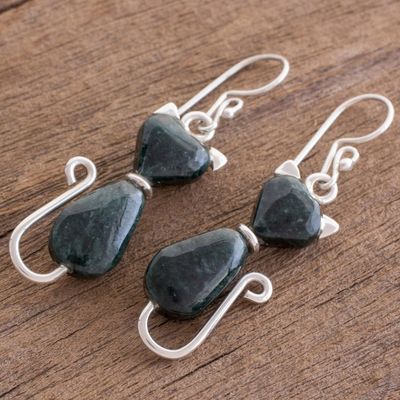 Alternate image for Jade Cat Dangle Earrings in Dark Green from Guatemala Cats of Love in Dark Green