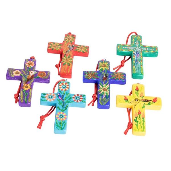 Alternate image for Handmade Ceramic Cross Christmas Ornaments Set of 6 Floral Crosses