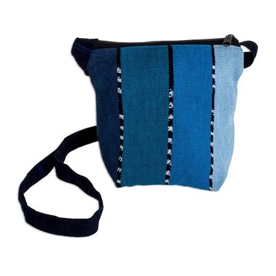 Alternate image for Striped Blue Cotton Sling Crafted in Guatemala Blue Lake