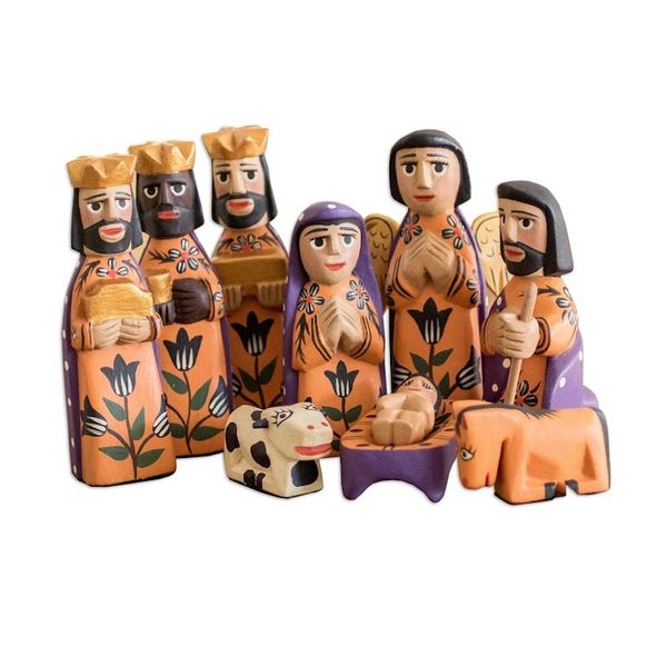 Alternate image for Hand Crafted Nativity Scene Wood Sculpture Set of 10 Angelical