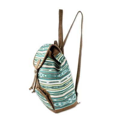 Alternate image for Green Jaspe Weave Cotton Backpack from Guatemala Antigua Fields