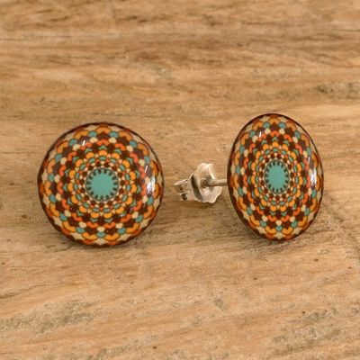 Alternate image for Mandala Resin Button Earrings with Stainless Steel Posts Sweet Creation