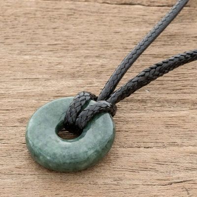 Alternate image for Adjustable Circular Dark Green Jade Necklace from Guatemala Circle of Love in Dark Green