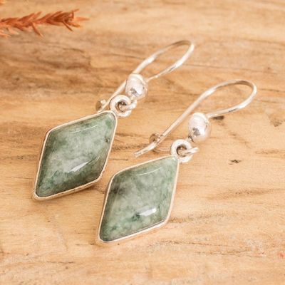 Alternate image for Guatemalan Green Jade Diamond Shape Earrings Verdant Diamond