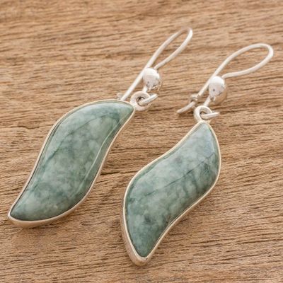 Alternate image for Modern Sterling Silver Dangle Jade Earrings Floating in the Breeze