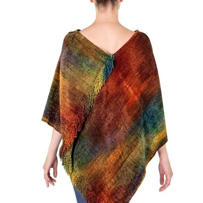 Alternate image for Hand Woven Cotton Blend Poncho Magical Dawn