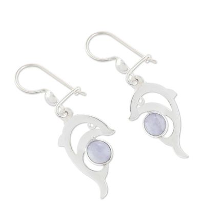 Alternate image for Handmade Silver Dolphin Earrings with Lilac Maya Jade Lilac Dolphin