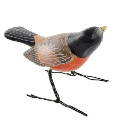 Alternate image for Artisan Crafted Robin Clay Bird Figurine from Guatemala Robin