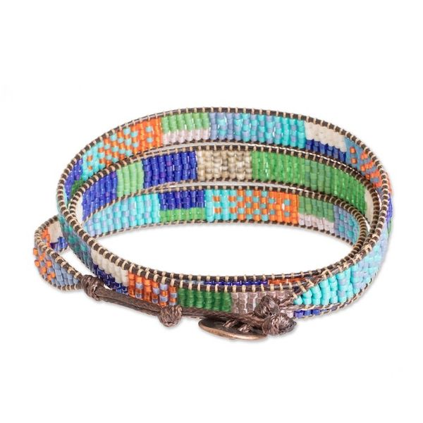 Alternate image for Handcrafted Glass Beaded Wrap Bracelet in Intense Colors Intense Mosaic
