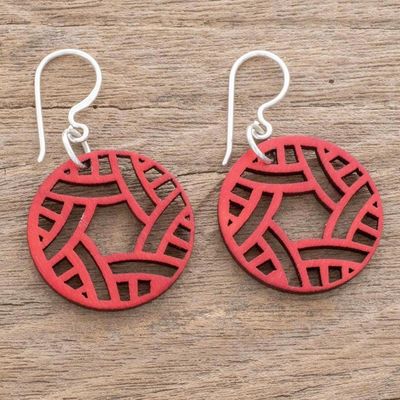 Alternate image for Circular Recycled Wood Dangle Earrings in Red from Guatemala Circular Imagination