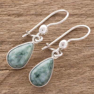 Alternate image for Fair Trade Sterling Silver Dangle Jade Earrings Pale Green Tears