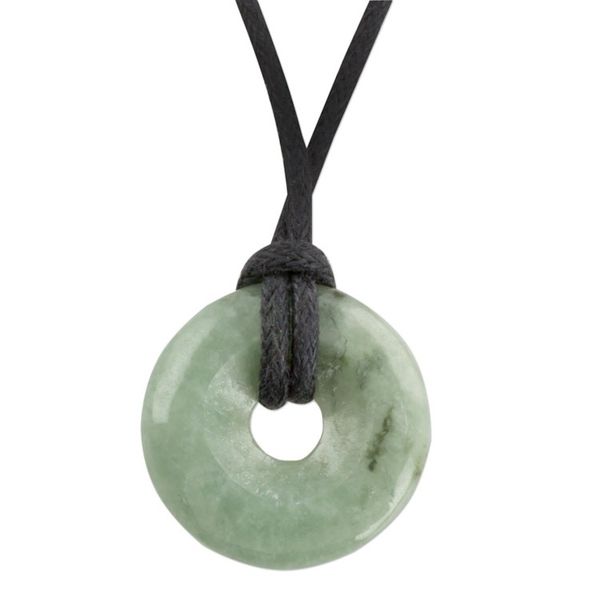 Alternate image for Light Green Circular Jade Pendant Necklace from Guatemala Mayan Circle of Love
