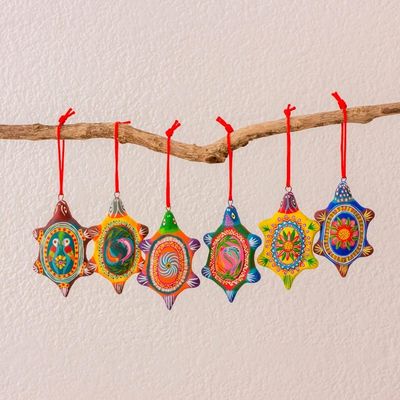 Alternate image for Handcrafted Guatemalan Ceramic Turtle Ornaments Set of 6 Tropical Turtles