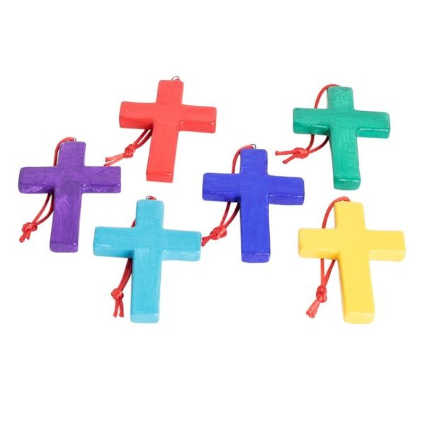 Alternate image for Handmade Ceramic Cross Christmas Ornaments Set of 6 Floral Crosses