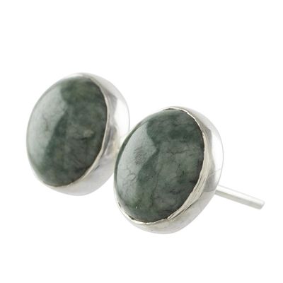 Alternate image for Round Jade Stud Earrings in Sterling Silver Harmonious Peace