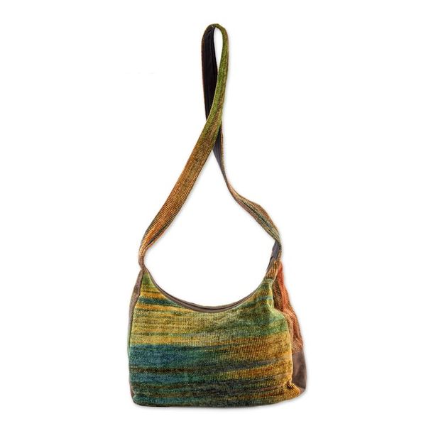 Alternate image for Hand Dyed and Loomed Hobo Style Handbag in Autumn Colors Autumn Day